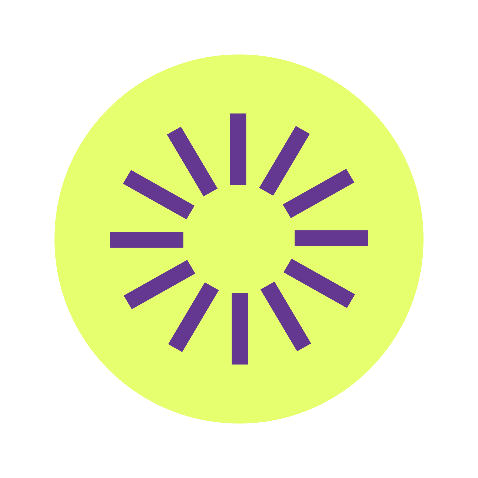 Lime green circle with purple buffering lines