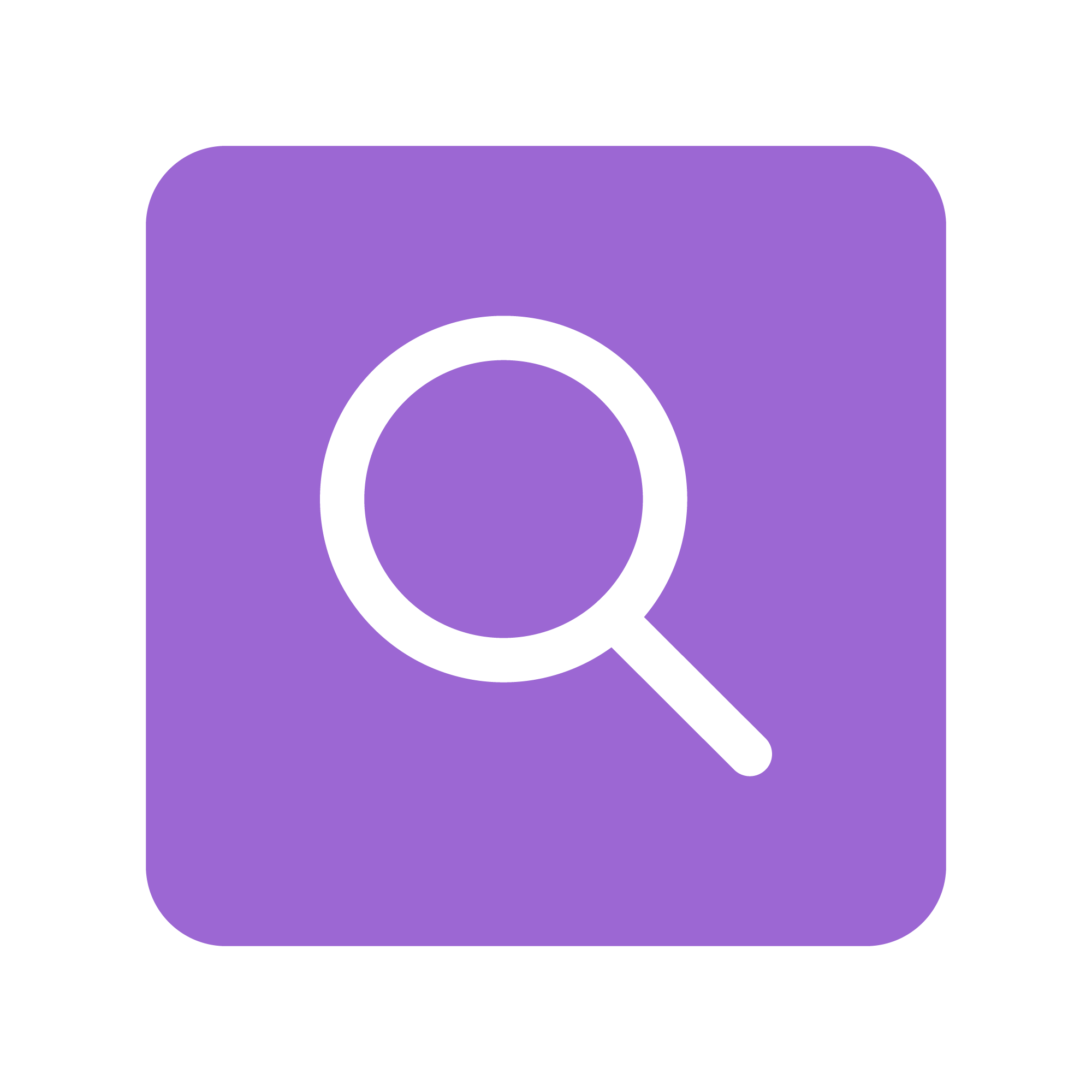 Purple square icon with white search symbol