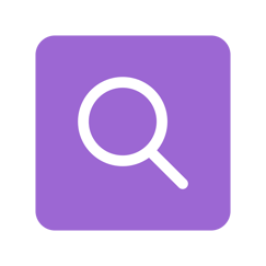 Purple square icon with white magnifying glass graphic