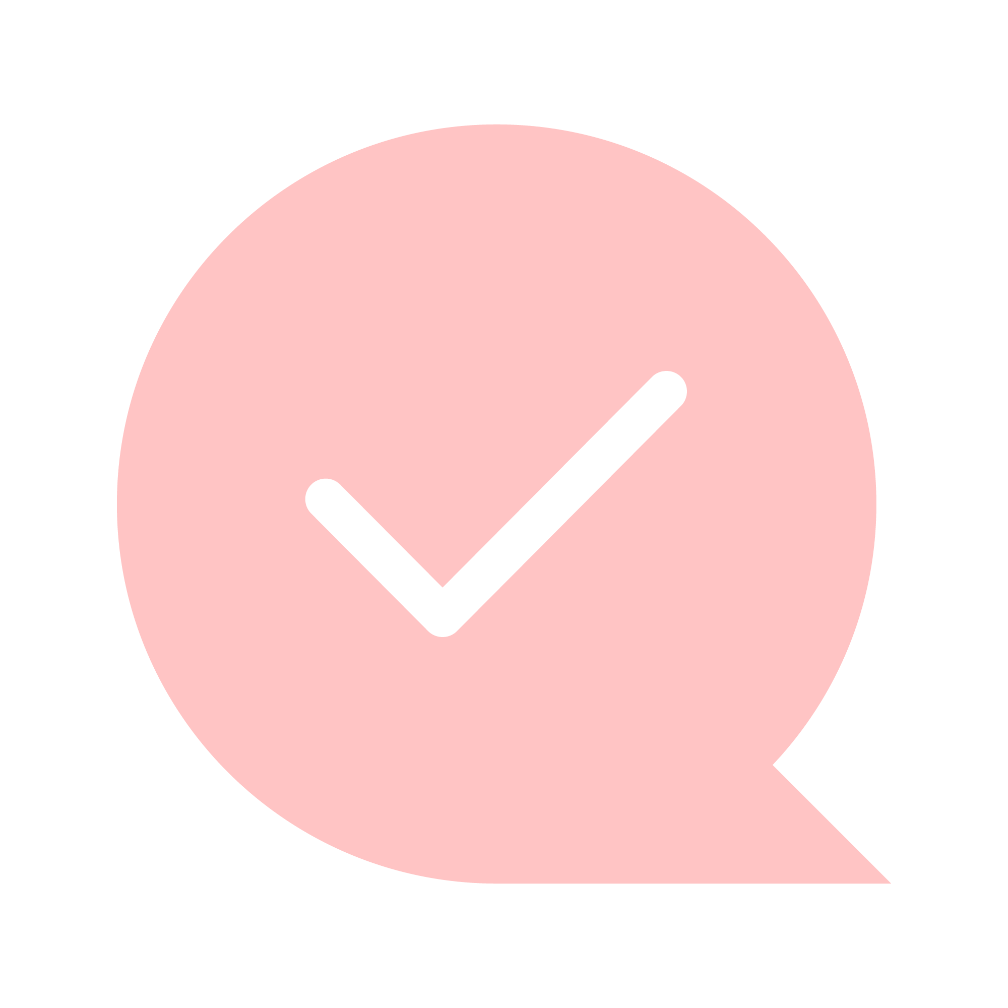 Pink speech bubble icon with white tick