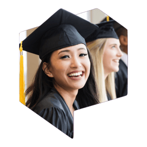 Smiling girl in a graduation cap and gown