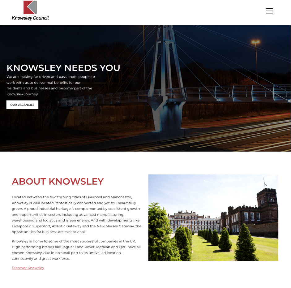 Knowsley council careers site homepage screenshot
