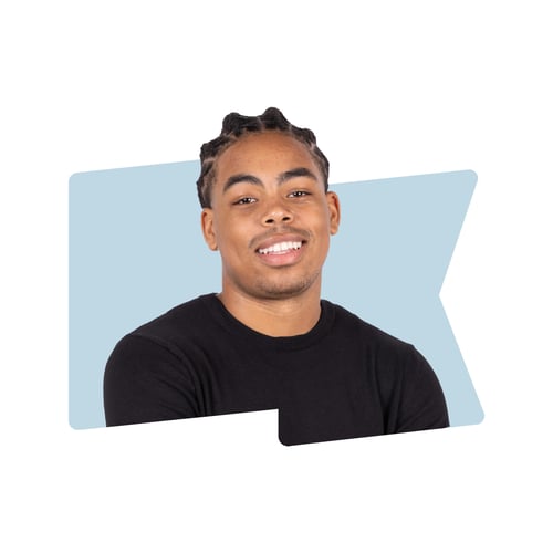 Khyron Ryan headshot on light blue flag background