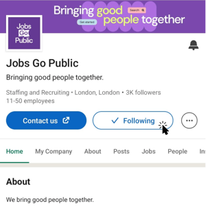 Screenshot of Jobs Go Public's LinkedIn page