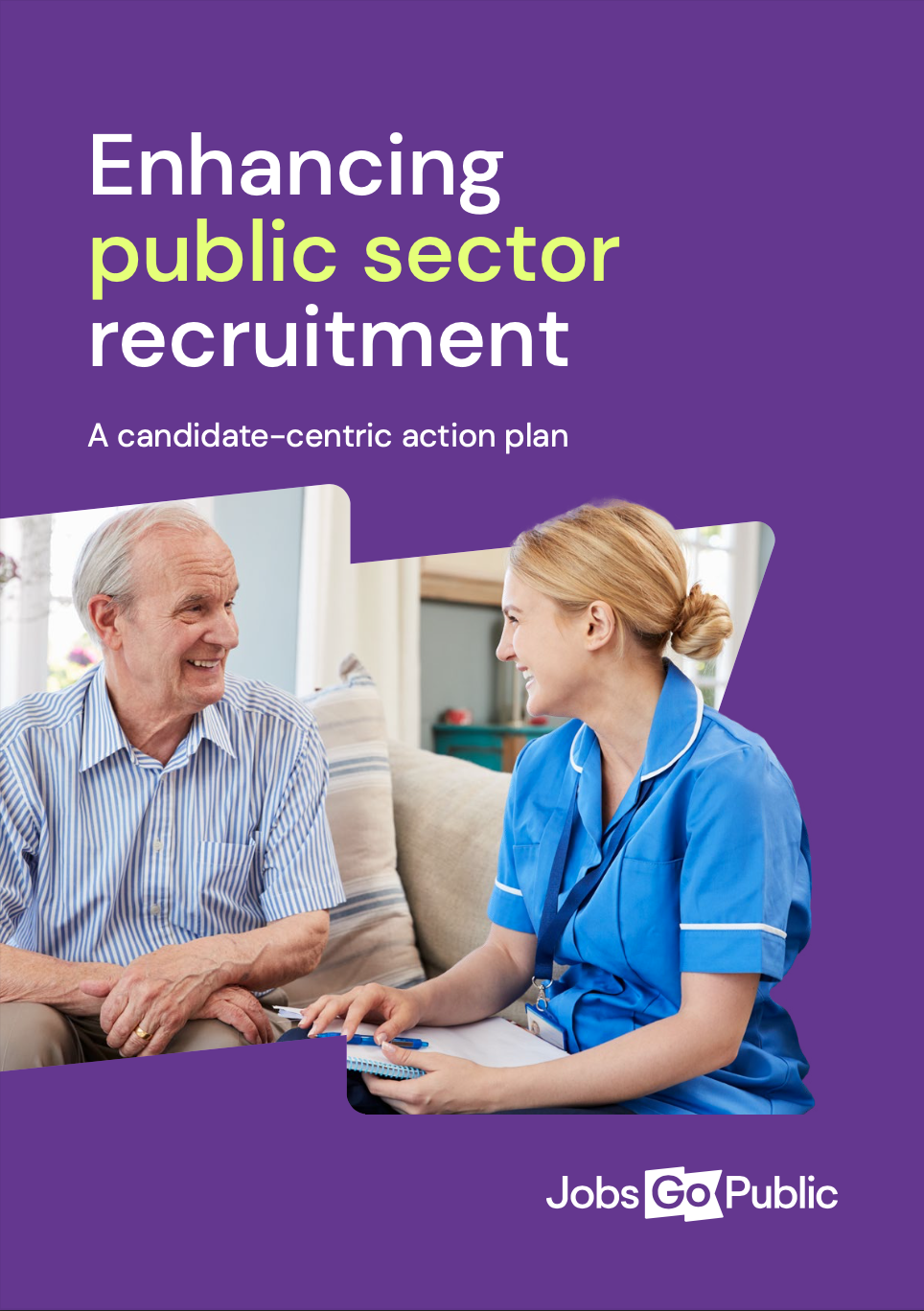 Candidate experience whitepaper cover. Title: Enhancing public sector recruitment: A candidate-centric action plan