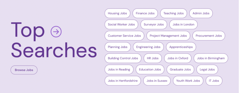 Screenshot of the Jobs Go Public website's top search buttons